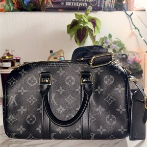 Louis Vuitton Black and Gray Monogram Satchel